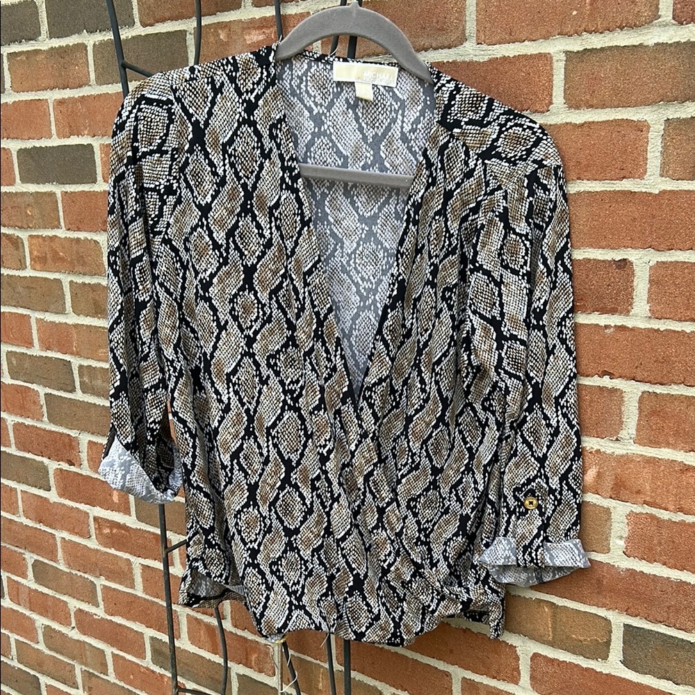Michael Kors Black and Tan Snake Print Blouse